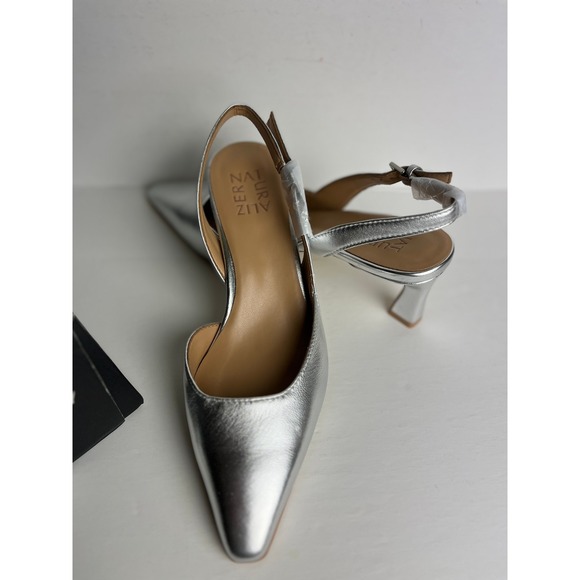 Naturalizer Dalary Silver Leather Pointed Toe Slingback Heel Shoes Size 7 - Picture 2 of 5